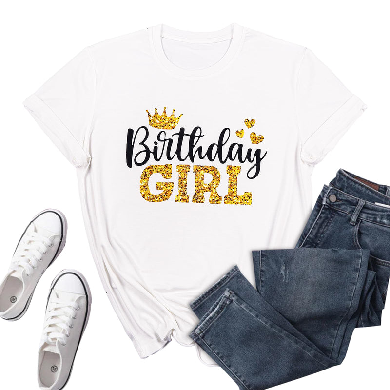 Birthday Shirt for Women Birthday Girl Tshirts Birthday Queen Party Tee White 2XL