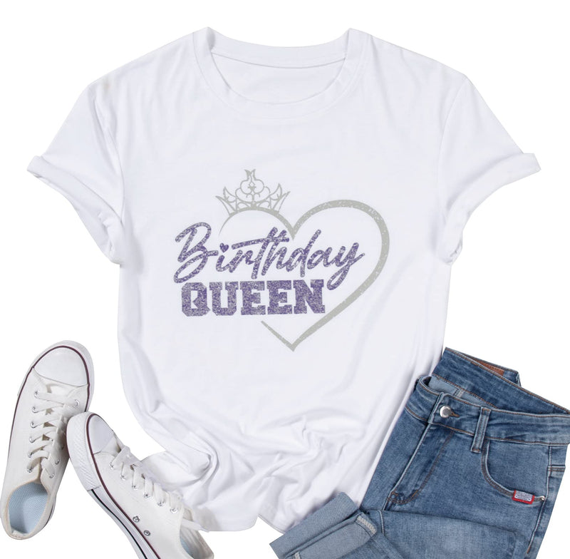 Birthday Shirts for Women Birthday Queen Shirt Funny Letter Printed Shirt Birthday Party Tee Top